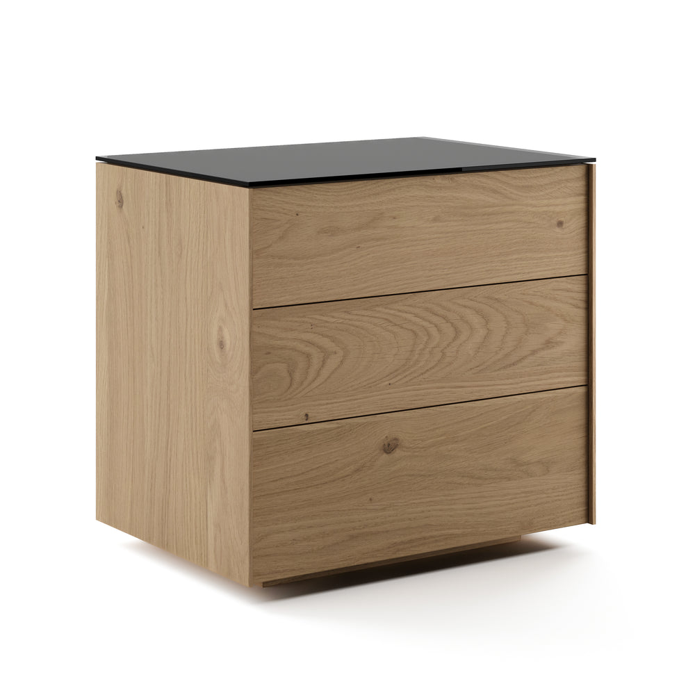 AVITA NIGHT TABLE, 3 DRAWERS WITH GLASS TOP