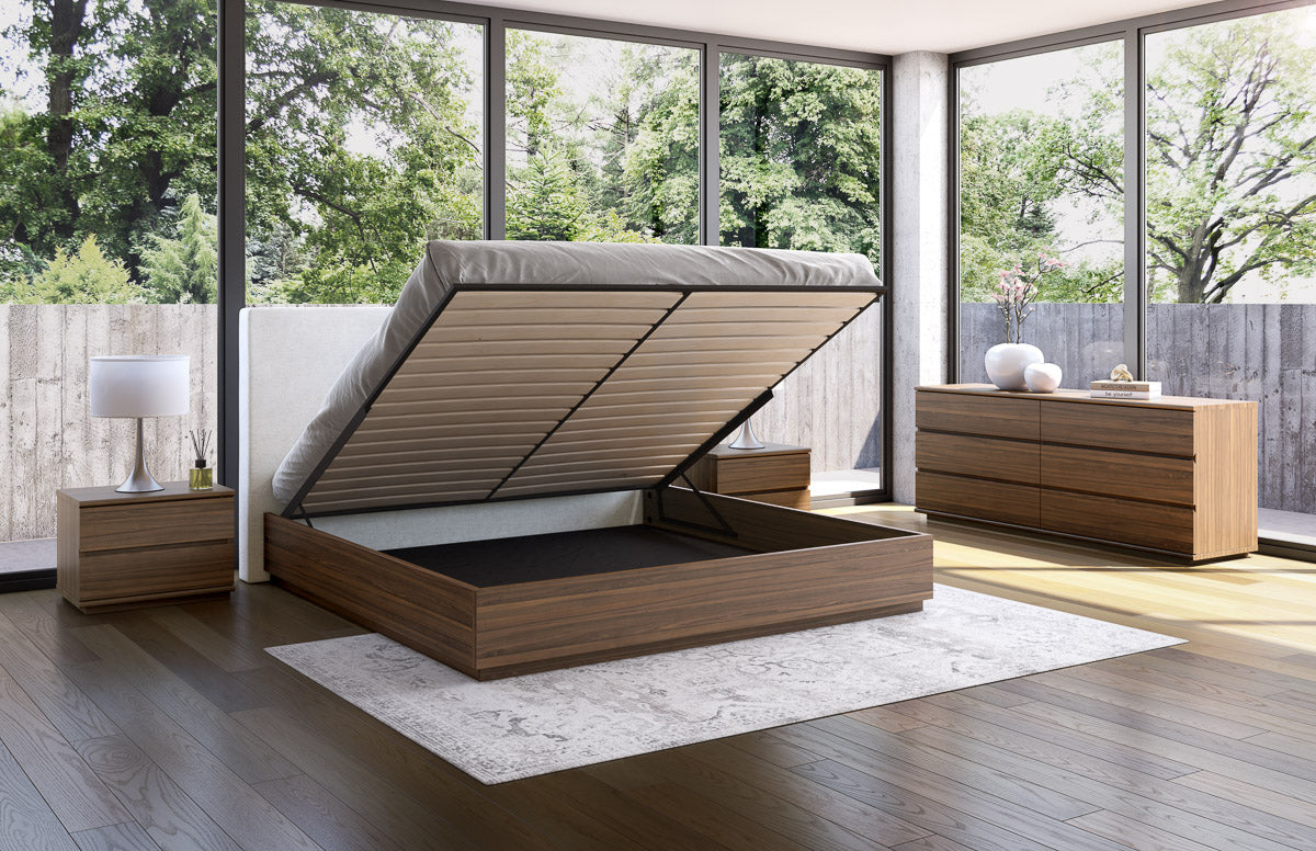 Maya Uplift Storage Bed in Queen w/ Wooden Headboard (Floor Special)