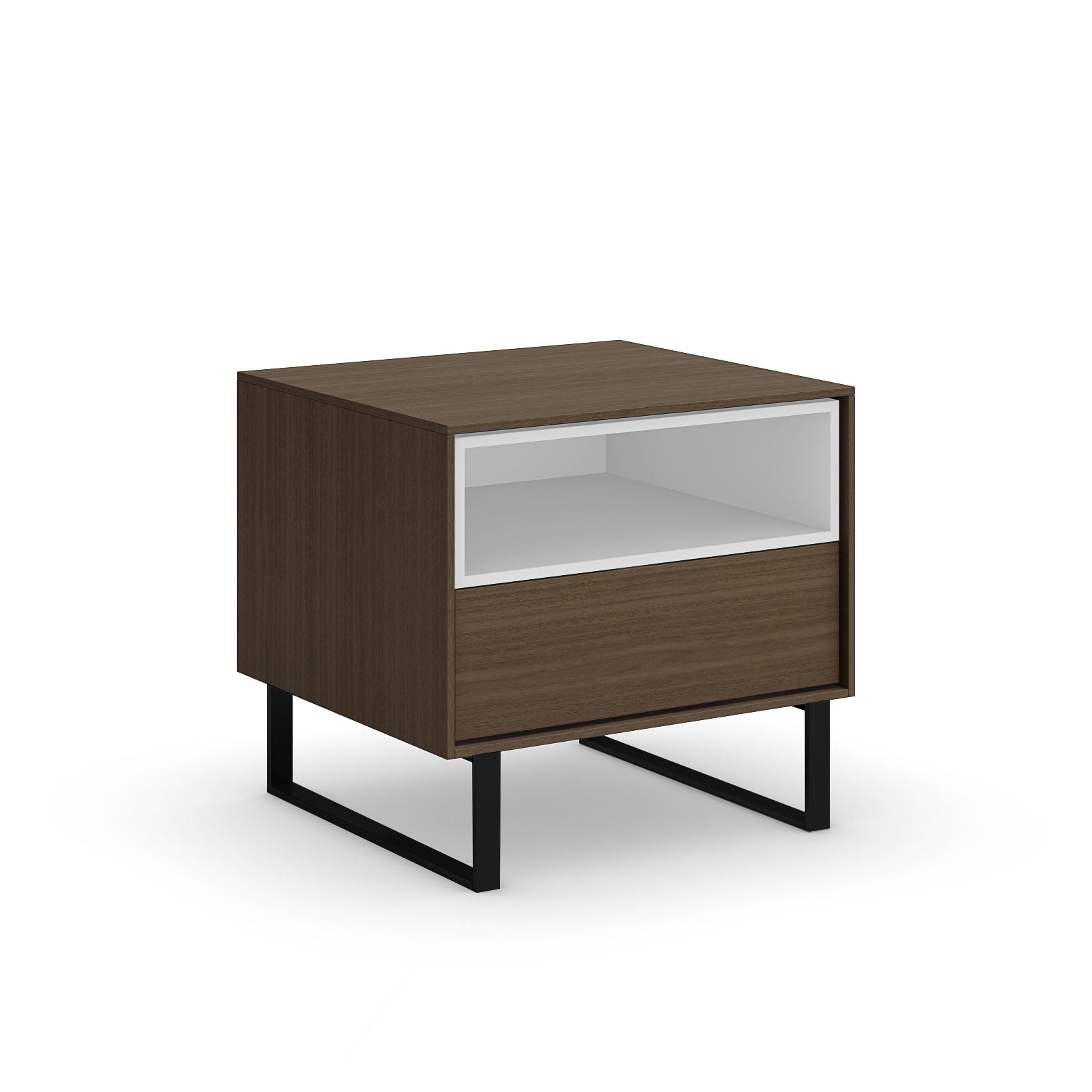 Ophelia Walnut Night Table With Insert, Black Legs