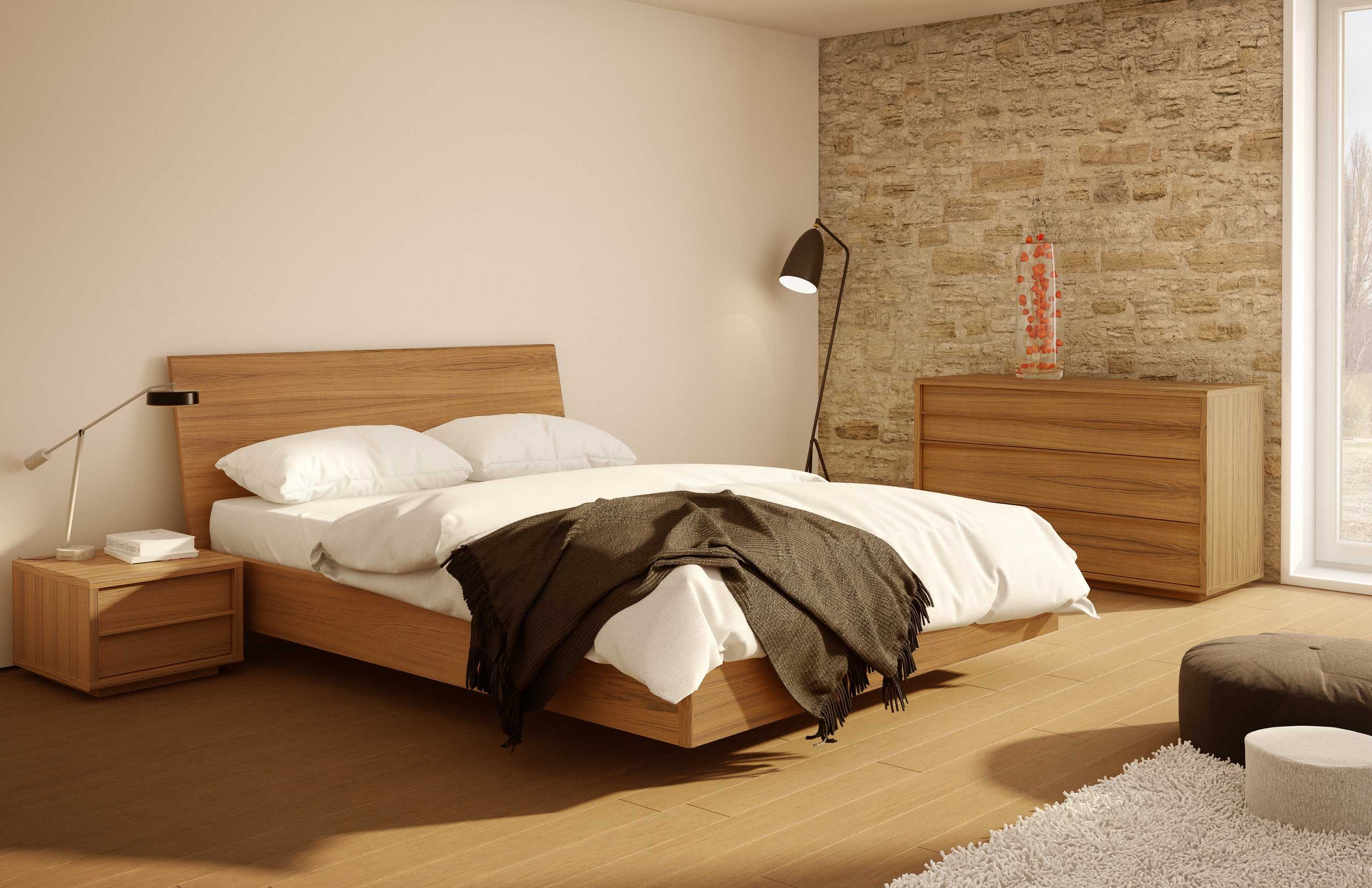 Urbana Bed with Wood Headboard & Drawer