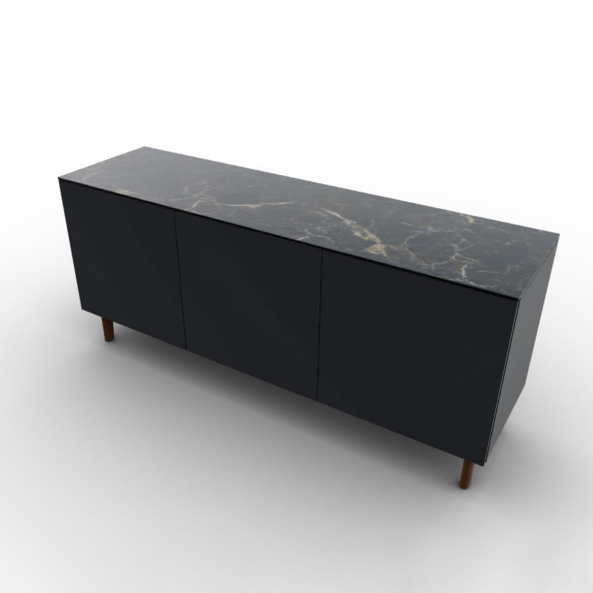CS6096-1A UNIVERSAL Frame P15 lacq. MATT BLACK Door P15 lacq. MATT BLACK Top P18C ceramic (g) CALACATTA BLACK MARBLE Base P201 ash. WALNUT