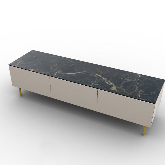 CS6096-3B UNIVERSAL Frame P151 lacq. MATT HEMP Doors/drawers P151 lacq. MATT HEMP Top P18C ceramic (g) CALACATTA BLACK MARBLE Base P175 met. POLISHED BRASS