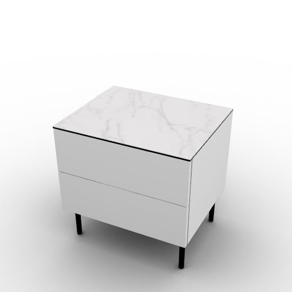 CS6096-4B UNIVERSAL Frame P94 lacq. MATT OPTIC WHITE Drawer P94 lacq. MATT OPTIC WHITE Top P9C ceramic (g) SILK WHITE MARBLE Base P15 met. MATT BLACK