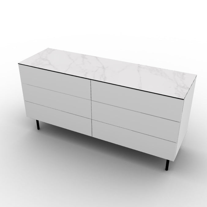 CS6096-5B UNIVERSAL Frame P94 lacq. MATT OPTIC WHITE Drawer P94 lacq. MATT OPTIC WHITE Top P9C ceramic (g) SILK WHITE MARBLE Base P15 met. MATT BLACK