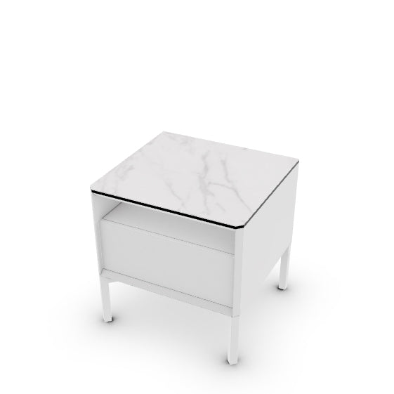 CS6075-5 YORK Frame P94 lacq. MATT OPTIC WHITE Drawer P94 lacq. MATT OPTIC WHITE Top P9C ceramic SILK WHITE MARBLE Base P94 met. MATT OPTIC WHITE